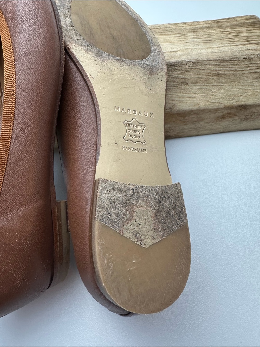 Margaux Cognac Leather Pointed-Toe Ballet Flats with Bow Salamanca - Picture 6 of 9